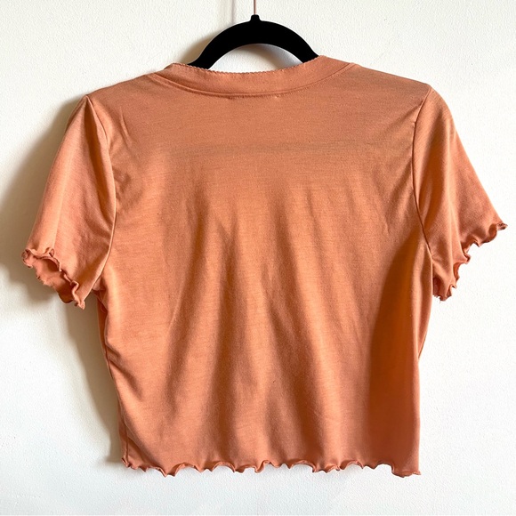 Lettuce Trim Button Crop Top Orange - Picture 3 of 4